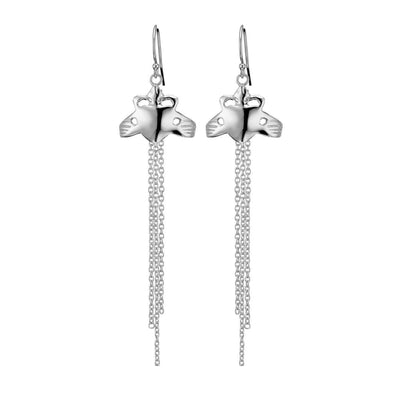 Handmade jewellery from Ireland, the 'Claddagh chain earrings silver’ catches the light with 3 curb chains dangling off the Irish chain earrings.