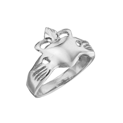 Claddagh ring silver, a modern Celtic ring symbolising love, loyalty, & friendship, with a fish-fin crown detail honouring Galway's fishing village.