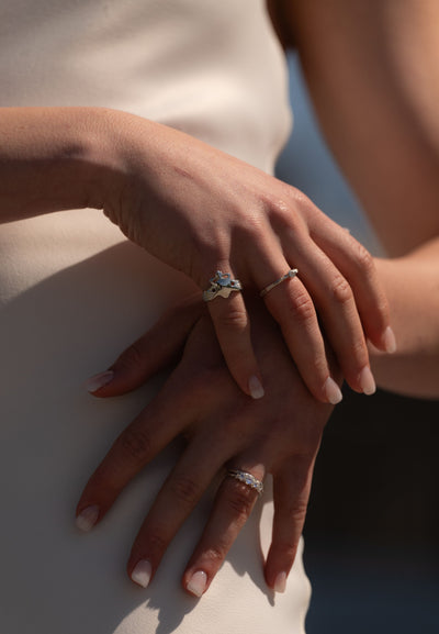 Claddagh silver ring, a modern Celtic ring symbolising love, loyalty, & friendship, with a fish-fin crown detail honouring Galway's fishing village.