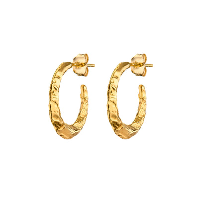 Gold Celtic Hoop Earrings—Textured Torc, crescent shaped Celtic earrings inspired by Bronze Age Torc collars. A piece of Irish jewellery from Ireland