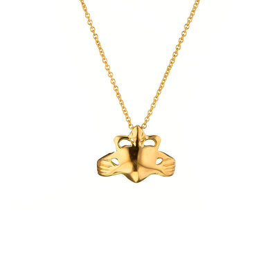 Gold Claddagh Necklace in Vermeil symbolises love. This floating heart necklace is a thoughtful, handmade Irish jewellery made in Ireland.