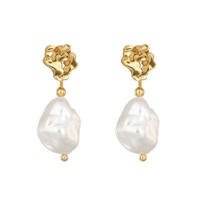 Pearl drop earrings in gold vermeil, inspired by the Causeway. Handcrafted jewellery from Ireland, beautiful bridal earrings for an Irish wedding.