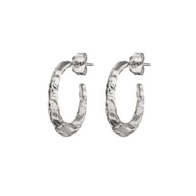 Silver Celtic Hoop Earrings—Textured Torc, crescent shaped Celtic earrings inspired by Torc neck collars. Celtic Irish earrings made in Ireland.