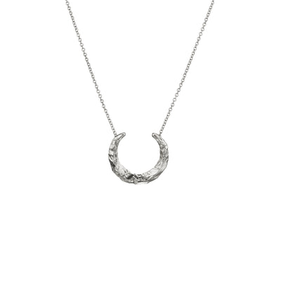 Silver Celtic Necklace Textured Torc Necklace in a crescent-moon shaped like a modern take on Bronze Age Torc collars—handmade jewellery from Ireland