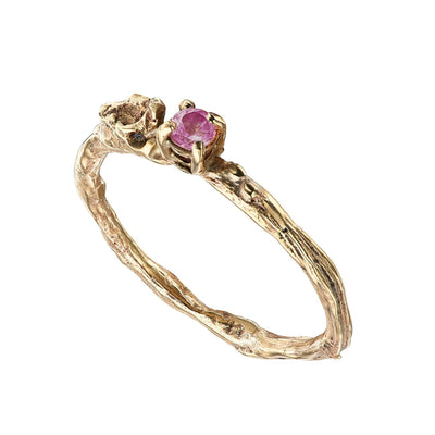 Solid Gold Twig Tourmaline Ring inspired by the The Gorse Bush and set with a pink Tourmaline