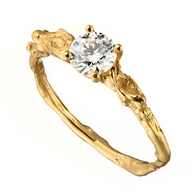 Simple and elegant, solitaire lab-grown diamond engagement ring is made in Ireland and is inspired by the gorse bush, native to Ireland. This solid 14ct yellow gold ring, it features a stunning 1 carat lab-grown diamond with VVS1 clarity, IGI certified, set in a classic claw setting.