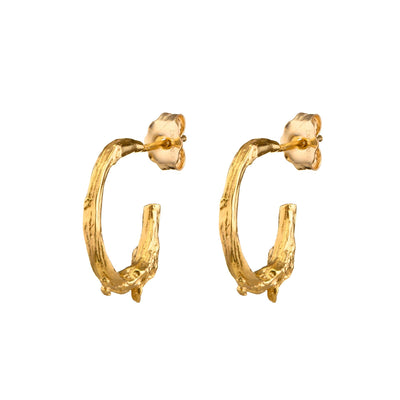 The Twig Gold Hoop Earrings, cast from a Gorse bush twig, are lightweight and comfortable. Small hoop earrings embodying modern Irish jewellery design