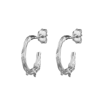 Our Twig Silver Hoop Earrings, cast from a Gorse bush twig, are delicate small hoop earrings. Bridal jewellery for an Irish wedding, embodying modern Irish jewellery.