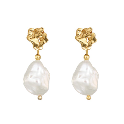 Gold Plated Giants Causeway Pearl Earrings Irish Jewellery Designer Loinnir